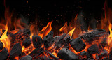 Fototapeta  - Barbecue Grill Pit With Glowing And Flaming Hot Charcoal Briquettes, Close-Up created with Generative AI technology