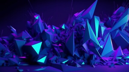 Poster - Abstract blue and purple shapes on a black background. Generative ai