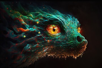 Wall Mural - Green eye male demon in a mystery art style. distinct generative AI image.