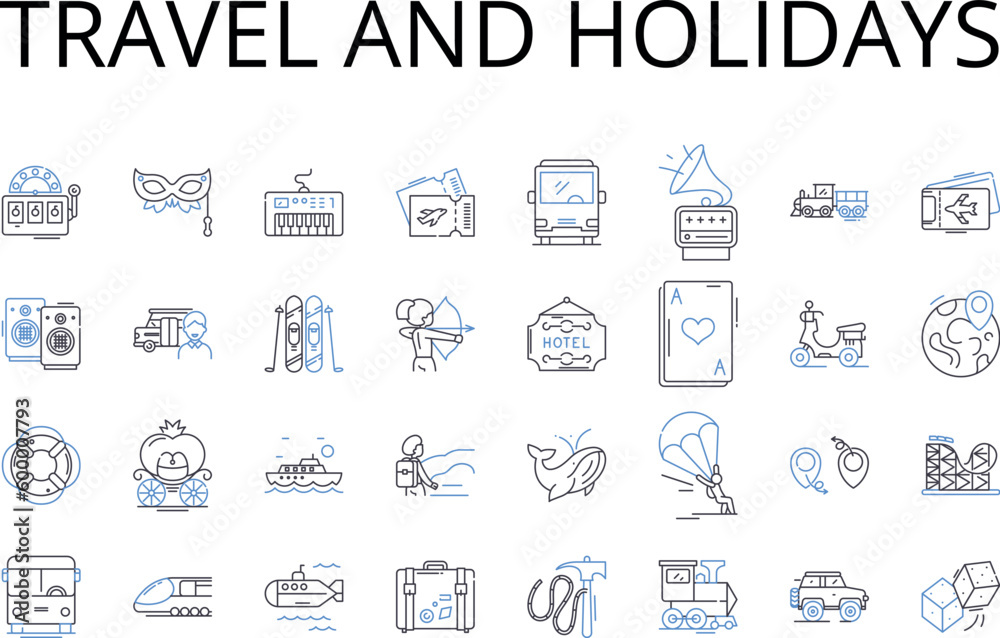 Travel and holidays line icons collection. Journey, Expedition, Tour ...