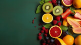 Fototapeta Kuchnia - Fresh and Juicy, Top View of Summer Fruits Arranged on Pastel Background, With Generative AI