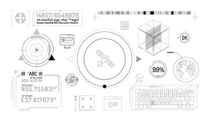 Wall Mural - set of infographic elements about satellite and quadcopter data protection.