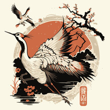 CRANE BIRD JAPANESE STYLE VECTOR ILLUSTRATION