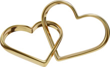 Isolated Heart Shaped Rings. Realistic Gold Heart Shaped Rings For Valentine's Day And Wedding