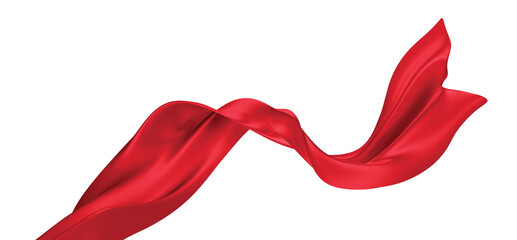 Wall Mural - Red luxury fabric ribbon isolated on white background 3d render
