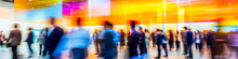 Blurred Business People Walking At A Trade Fair, Conference Or Walking In A Modern Hall