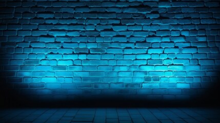 Poster - A blue light emanating from a brick wall. Generative ai