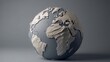 A world globe with a minimalist gray and white design on a solid gray background. Generative ai