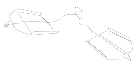 Fototapete - One continuous line of Paper Airplanes. Thin Line Illustration vector concept. Contour Drawing Creative ideas.