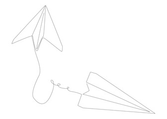 Fototapete - One continuous line of Paper Airplanes. Thin Line Illustration vector concept. Contour Drawing Creative ideas.