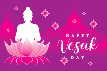 Wall Mural - Happy Vesak day vector illustration. Meditation Buddha