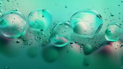 Poster - Bubbles on a green liquid surface. Generative ai