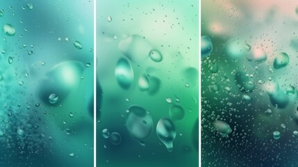 Poster - Water droplets on a window in different shapes and sizes. Generative ai