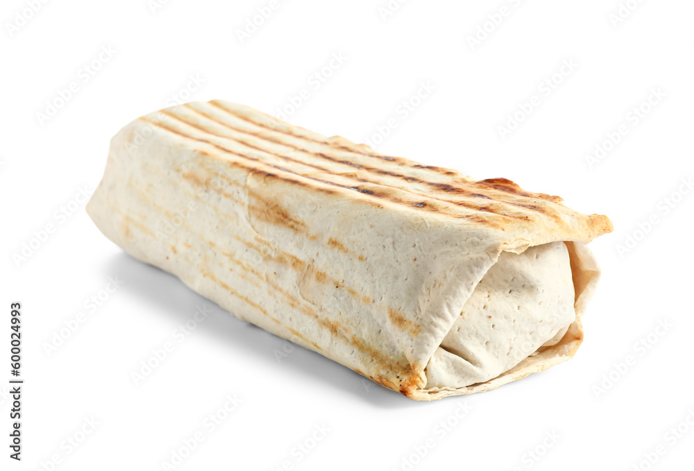 Tasty shawarma on white background