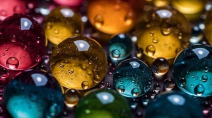 Poster - Colorful water droplets in macro view. Generative ai