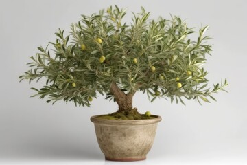 Canvas Print - an olive tree growing in a potted container on a plain white background Generative AI