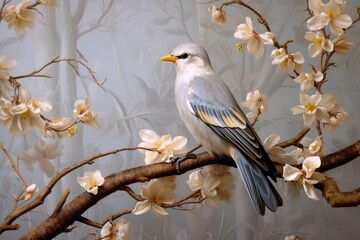 Naklejka na meble wallpaper birds and flowers long branches background