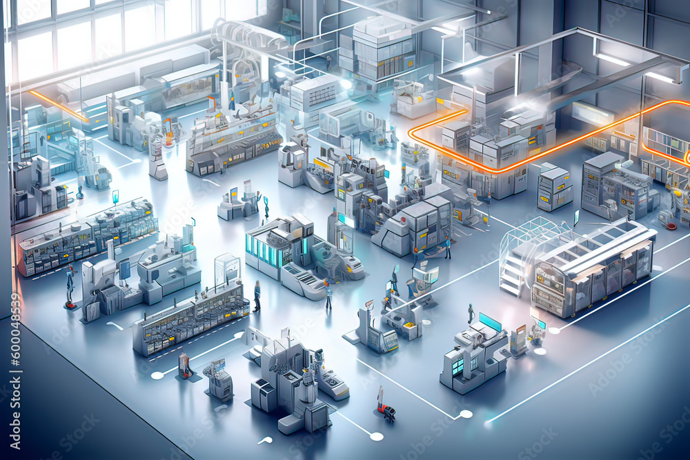 Intelligent factory internal display model. AI technology generated ...