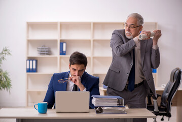 Wall Mural - Old male boss and young male employee in the office