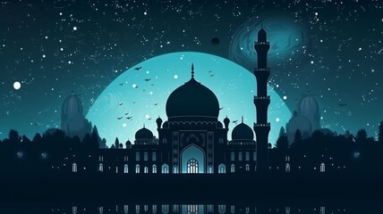Wall Mural - islamic background beatiful mosque and night sky view generative ai