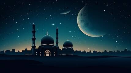 Wall Mural - islamic background beatiful mosque and night sky view generative ai