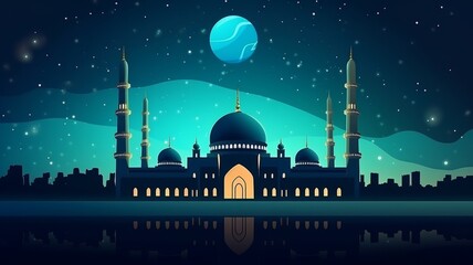 Wall Mural - islamic background beatiful mosque and night sky view generative ai