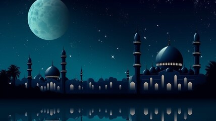 Wall Mural - islamic background beatiful mosque and night sky view generative ai