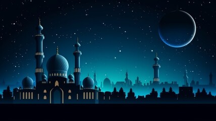 Wall Mural - islamic background beatiful mosque and night sky view generative ai