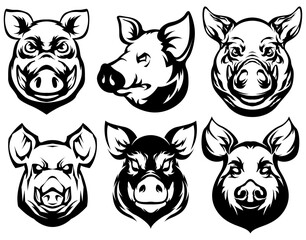 Canvas Print - Pig head mascot. Swine logo. Hog illustration set.