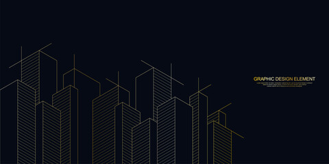 Wall Mural - architectural drawing with building construction of golden color. creative vector illustration of mo
