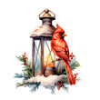 Memorial lantern red cardinal AI generative. Christmas remembering isolated illustration.