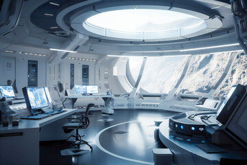 Wall Mural - futuristic interior of a laboratory or scientific station on a planet. created with generative ai te