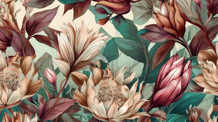  Beautiful Flowers, Exotic Oriental Floral Wallpaper for Interior Decor and Textiles , This wallpaper is suitable for interior mural painting wall art decor. AI