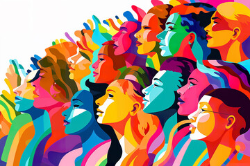 Pop art illustration, banner, texture or background depicting the pride day and the LGBT community with diverse people