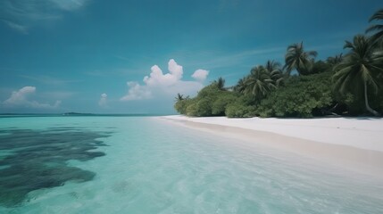 tropical Maldives island with white sandy shoreline and sea. palm. AI Generated