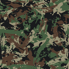 Wall Mural - Grunge camouflage, modern fashion design. Dirty brush stroke camo military pattern. Army uniform. fashionable, fabric. Vector seamless texture.
