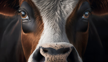 Wall Mural - Close-up of a cow with brown eyes and white nose
