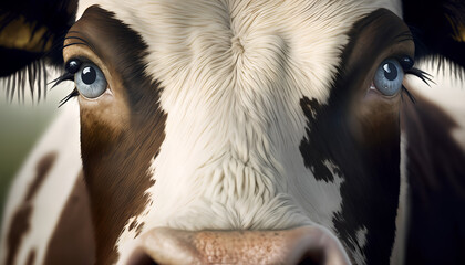 Wall Mural - A cow's nose is shown close-up on a white background
