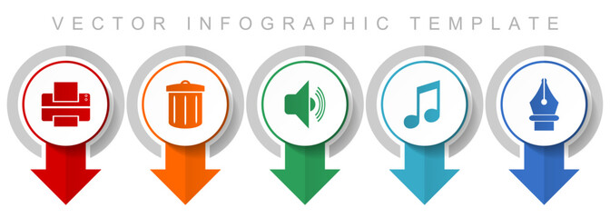 Poster - Media icon set, miscellaneous pointer icons such as printer, trash can, speaker, note and pen for webdesign and mobile applications, modern design infographic vector template