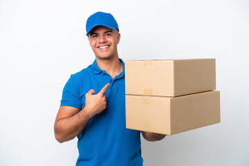 Wall Mural - Delivery caucasian man isolated on white background with surprise facial expression