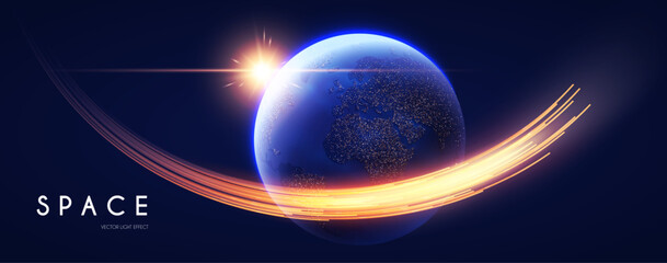 Wall Mural - space background. universe, earth planet and motion light. futuristic design.