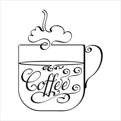 Wall Mural - Coffee Hand Drawn Pen Ink Style, Coffee Word Handwritten