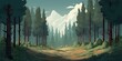 A peaceful scene of a forest situated in the middle of a road, with muted colorscape mastery, cartoony atmospheric clouds, and heavy shading - AI generative