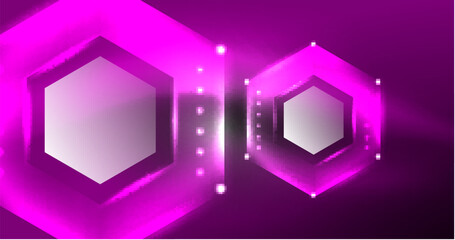 Poster - Neon hexagon background. Hi-tech design for wallpaper, banner, background, landing page, wall art, invitation, prints, posters