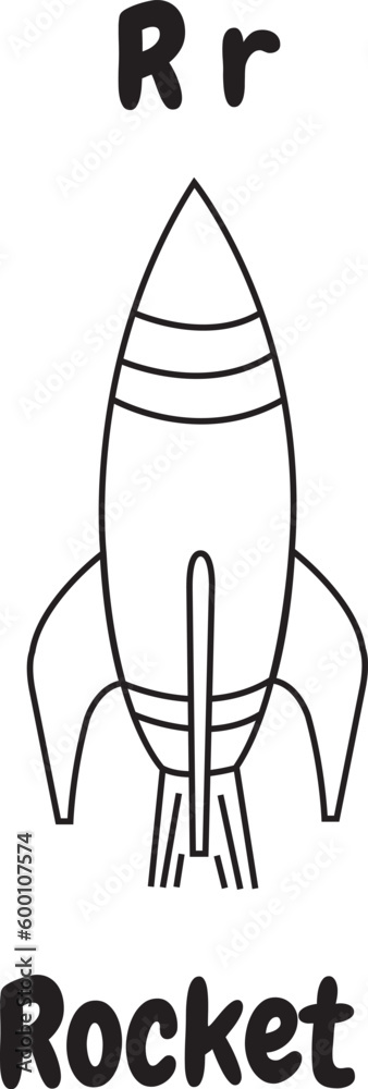 Rocket icon with English alphabet R letter.For worksheets and coloring ...
