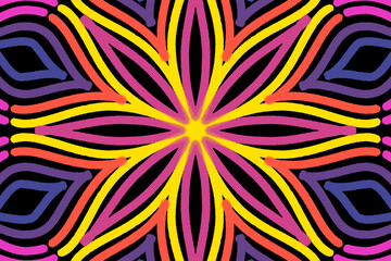 Beautiful simple caleidoscope flowers line art pattern 