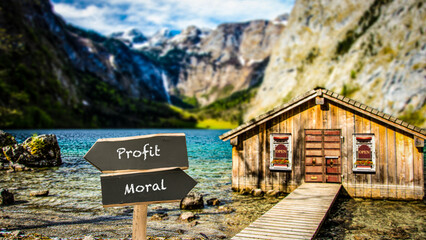 Wall Mural - Street Sign to Moral versus Profit