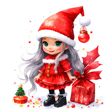 Detailed Small Cute Gnome Girl Holding Christmas Decor Candy Wearing A Red Outfit