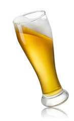 Wall Mural - glass of light beer with foam isolated on white