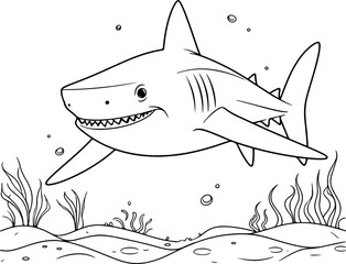 Wall Mural - Shark vector illustration. Sea animal coloring book or page for children